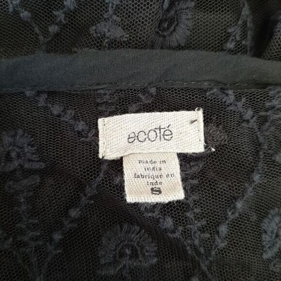 ECOTE Boho Floral Lace Tassel Tie Semi-Sheer Tunic Blouse Black Sz S - Picture 14 of 15